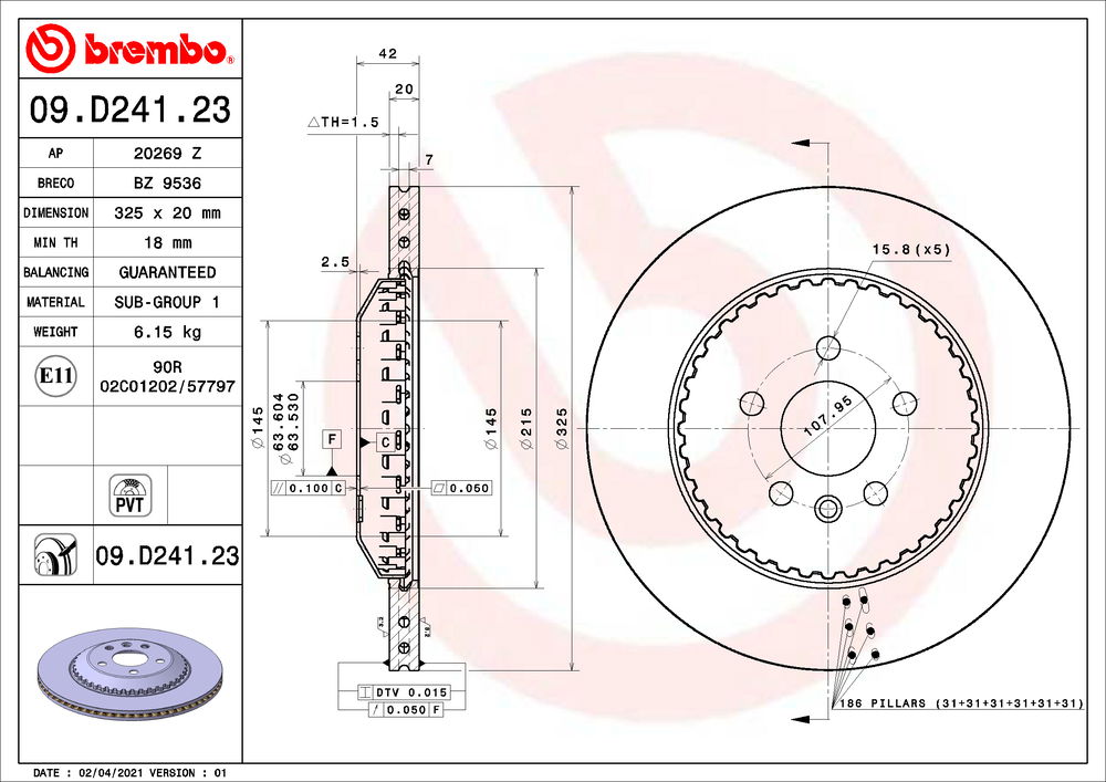 Bremsscheibe Hinterachse Brembo 09.D241.23