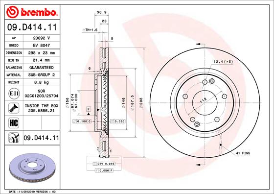 Bremsscheibe Vorderachse Brembo 09.D414.11