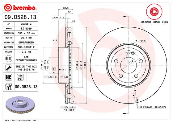 Bremsscheibe Vorderachse Brembo 09.D528.13