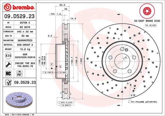 Bremsscheibe Vorderachse Brembo 09.D529.23