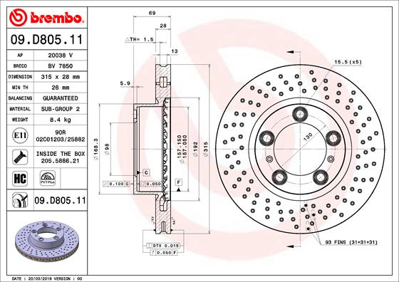 Bremsscheibe Vorderachse Brembo 09.D805.11