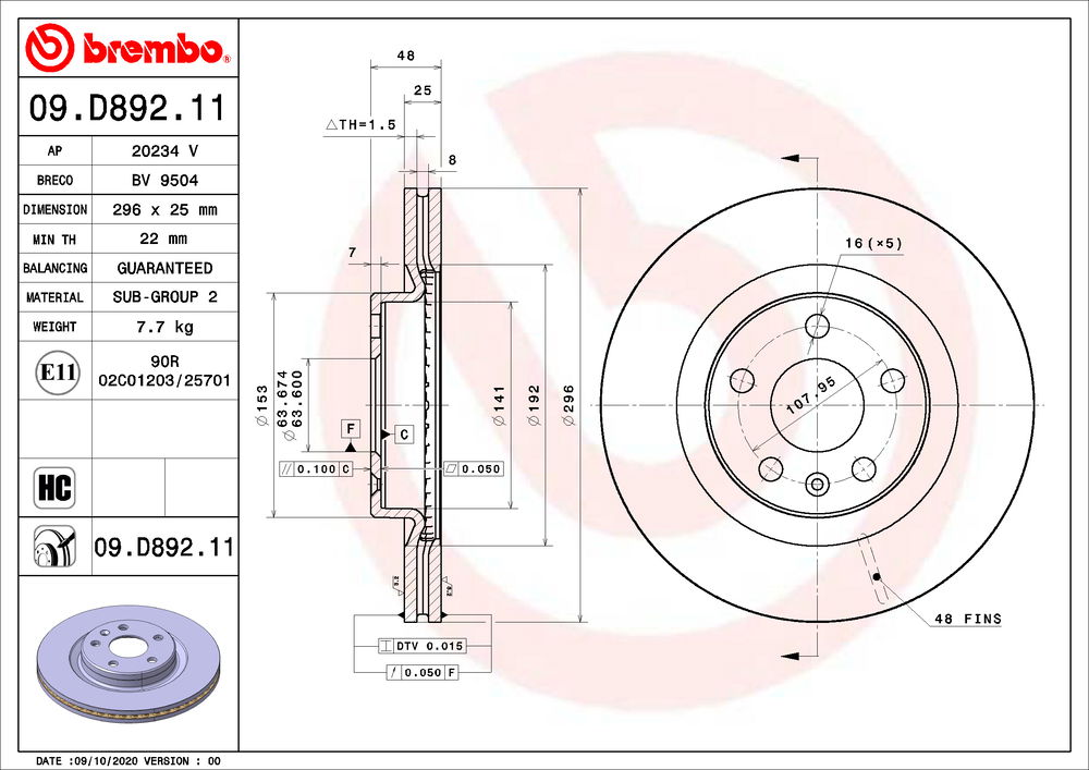 Bremsscheibe Vorderachse Brembo 09.D892.11