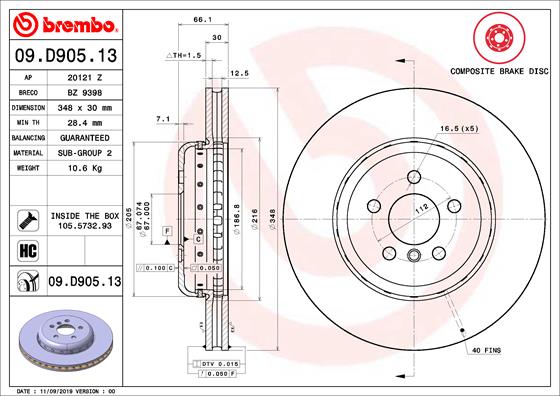 Bremsscheibe Vorderachse Brembo 09.D905.13