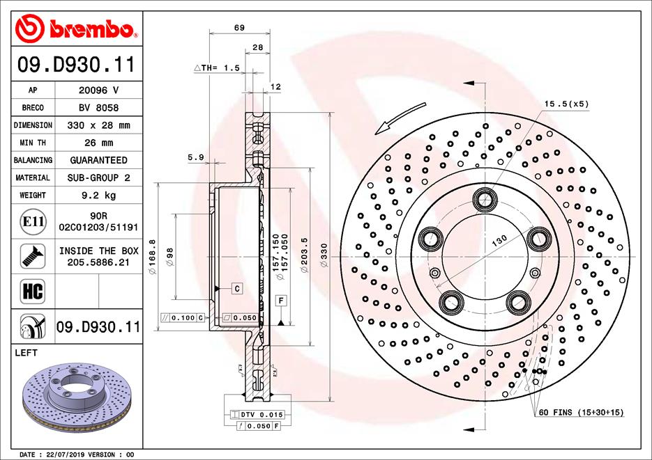 Bremsscheibe Vorderachse links Brembo 09.D930.11