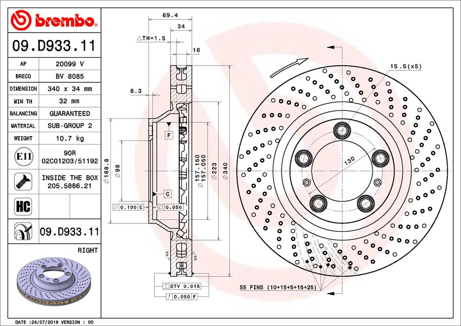 Bremsscheibe Vorderachse rechts Brembo 09.D933.11