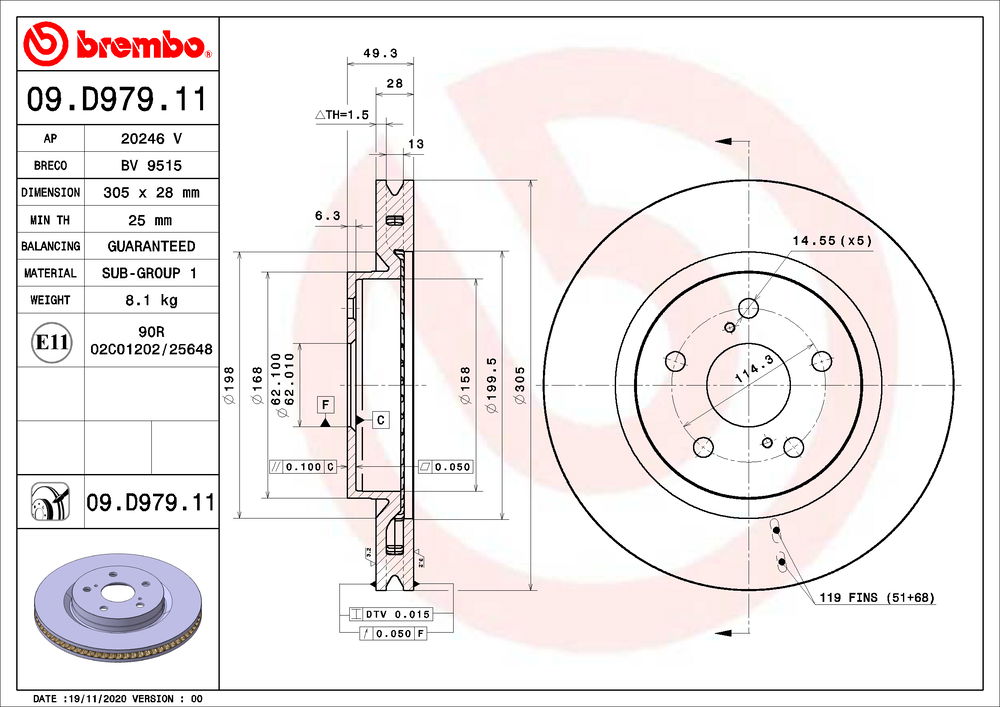 Bremsscheibe Vorderachse Brembo 09.D979.11