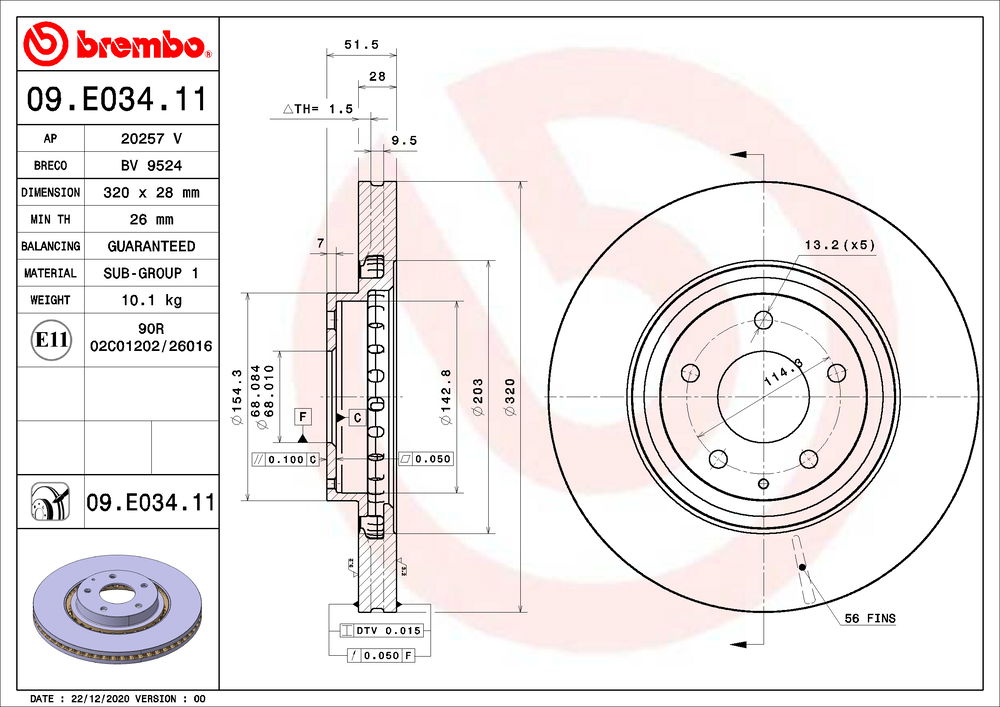 Bremsscheibe Vorderachse Brembo 09.E034.11