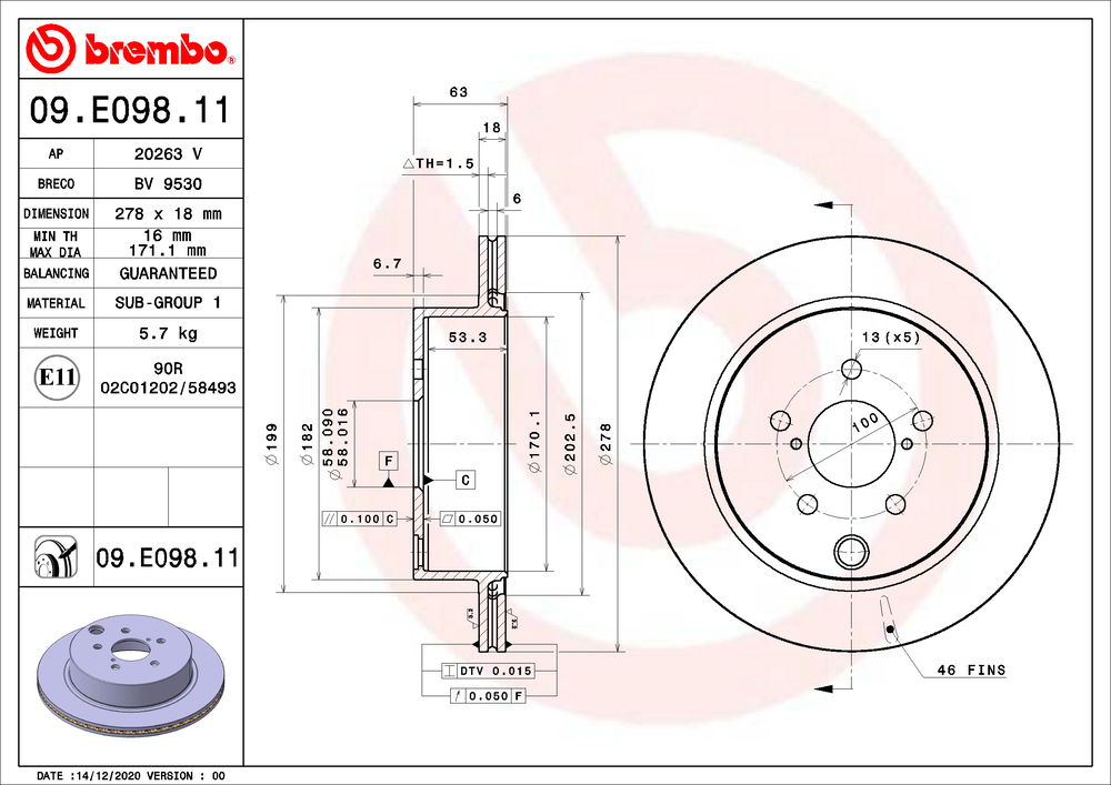 Bremsscheibe Hinterachse Brembo 09.E098.11