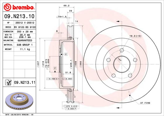 Bremsscheibe Hinterachse Brembo 09.N213.11