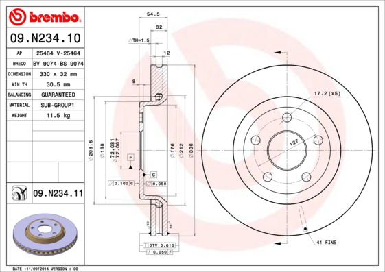 Bremsscheibe Vorderachse Brembo 09.N234.11