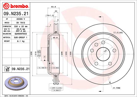 Bremsscheibe Hinterachse Brembo 09.N235.21