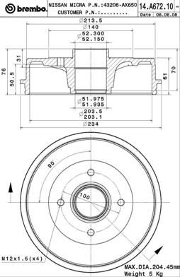 Bremstrommel Hinterachse Brembo 14.A672.10