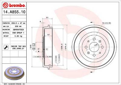 Bremstrommel Hinterachse Brembo 14.A855.10