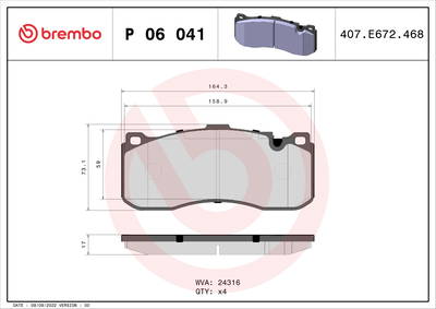 Bremsbelagsatz, Scheibenbremse Vorderachse Brembo P 06 041