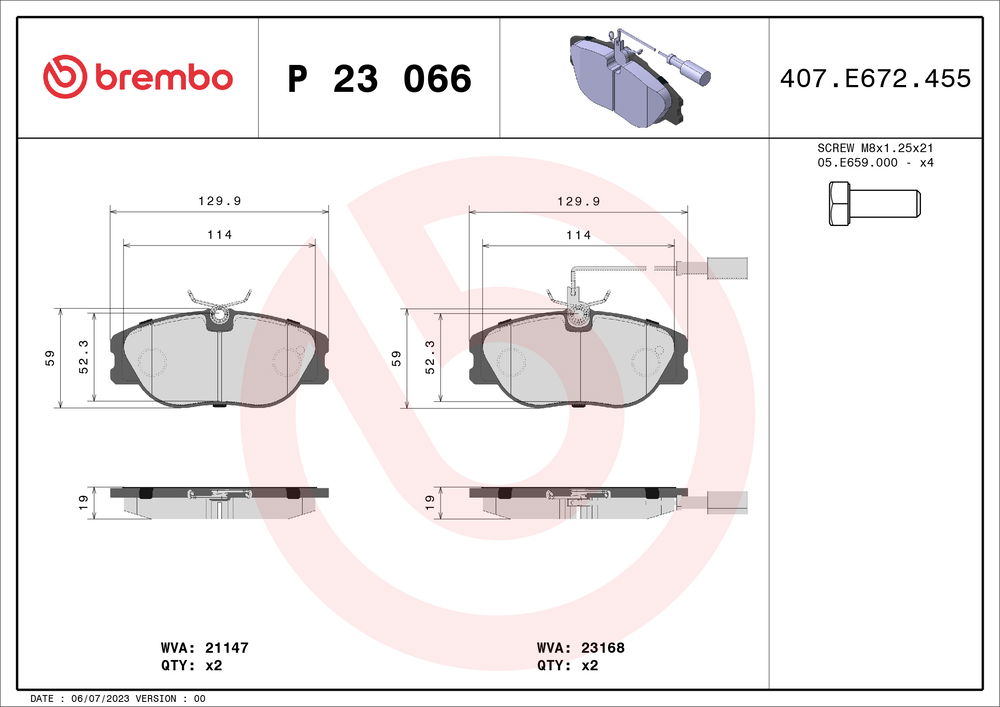 Bremsbelagsatz, Scheibenbremse Vorderachse Brembo P 23 066
