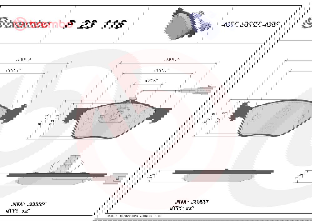 Bremsbelagsatz, Scheibenbremse Vorderachse Brembo P 23 116