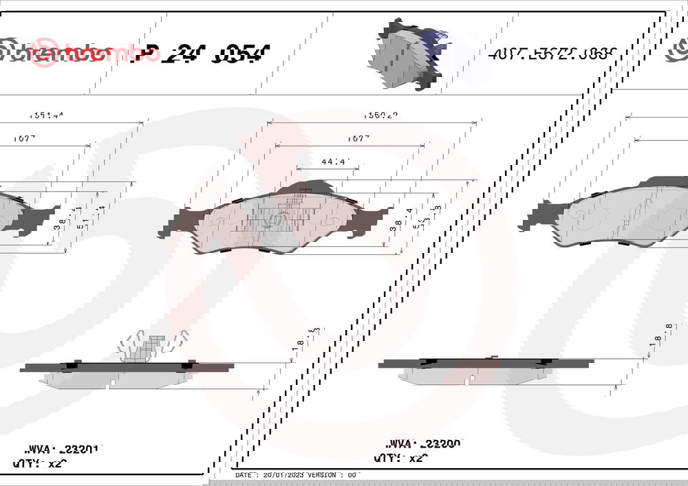 Bremsbelagsatz, Scheibenbremse Vorderachse Brembo P 24 054