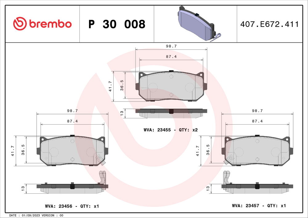 Bremsbelagsatz, Scheibenbremse Hinterachse Brembo P 30 008