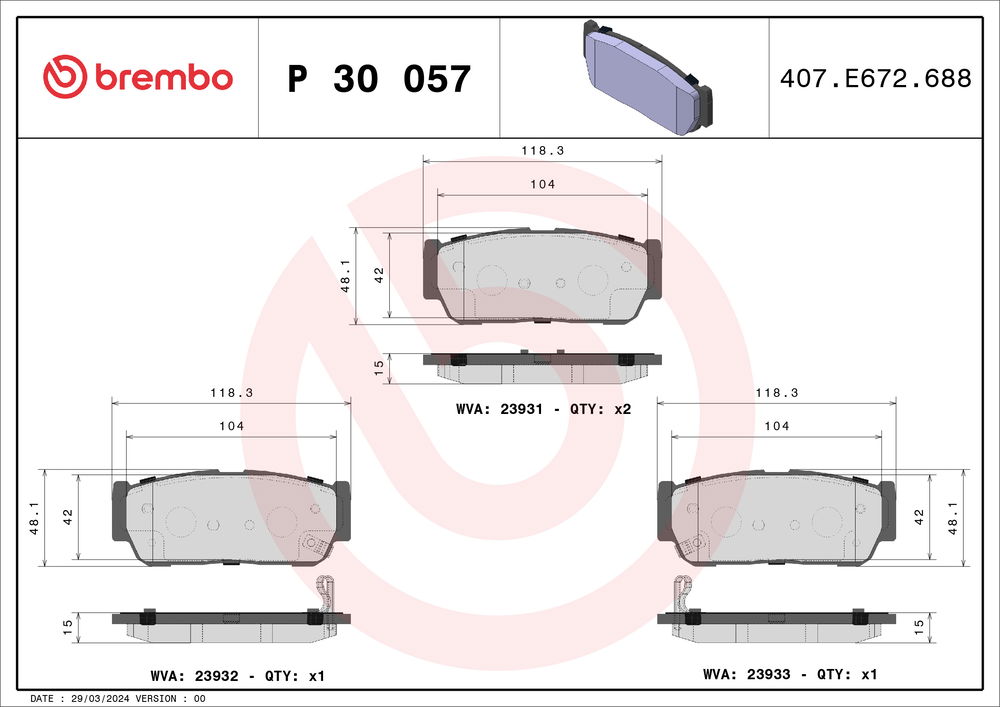 Bremsbelagsatz, Scheibenbremse Hinterachse Brembo P 30 057