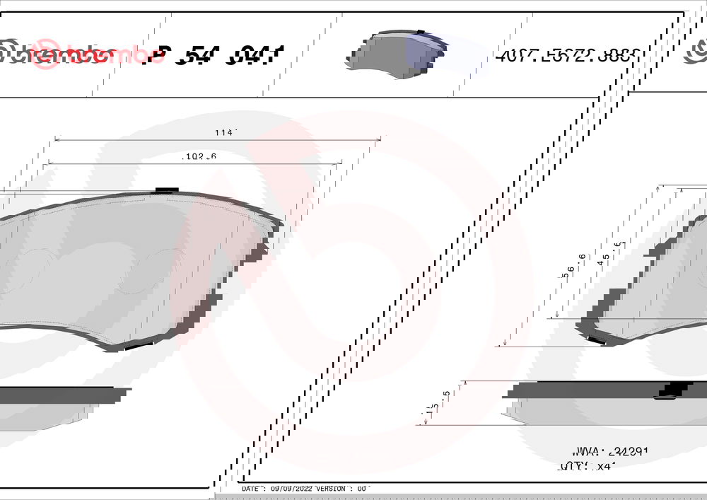 Bremsbelagsatz, Scheibenbremse Vorderachse Brembo P 54 041