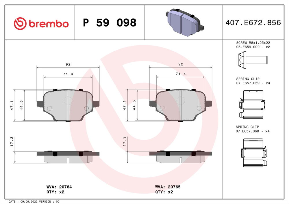 Bremsbelagsatz, Scheibenbremse Hinterachse Brembo P 59 098