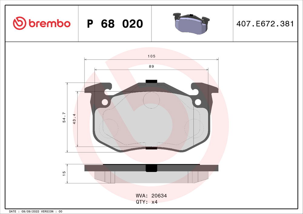 Bremsbelagsatz, Scheibenbremse Brembo P 68 020