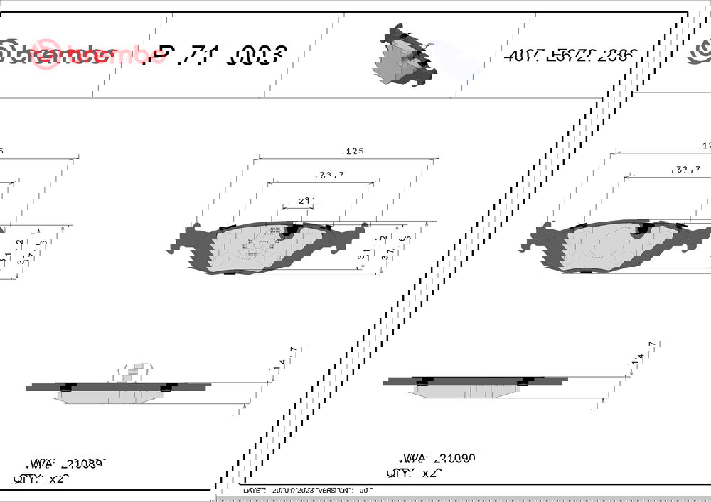 Bremsbelagsatz, Scheibenbremse Hinterachse Brembo P 71 003