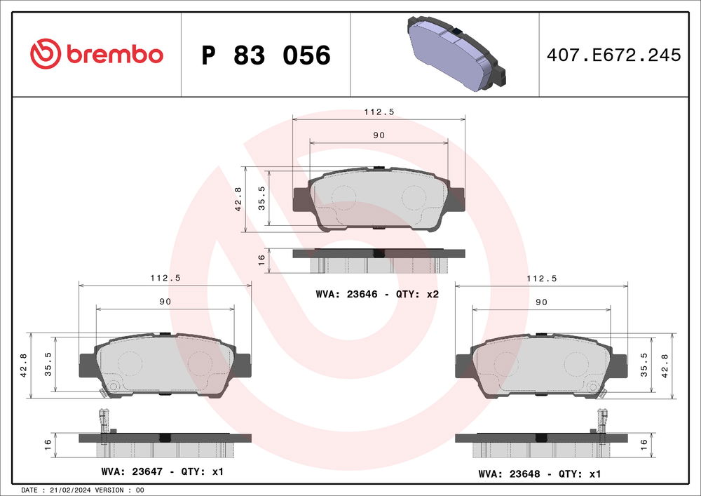 Bremsbelagsatz, Scheibenbremse Hinterachse Brembo P 83 056