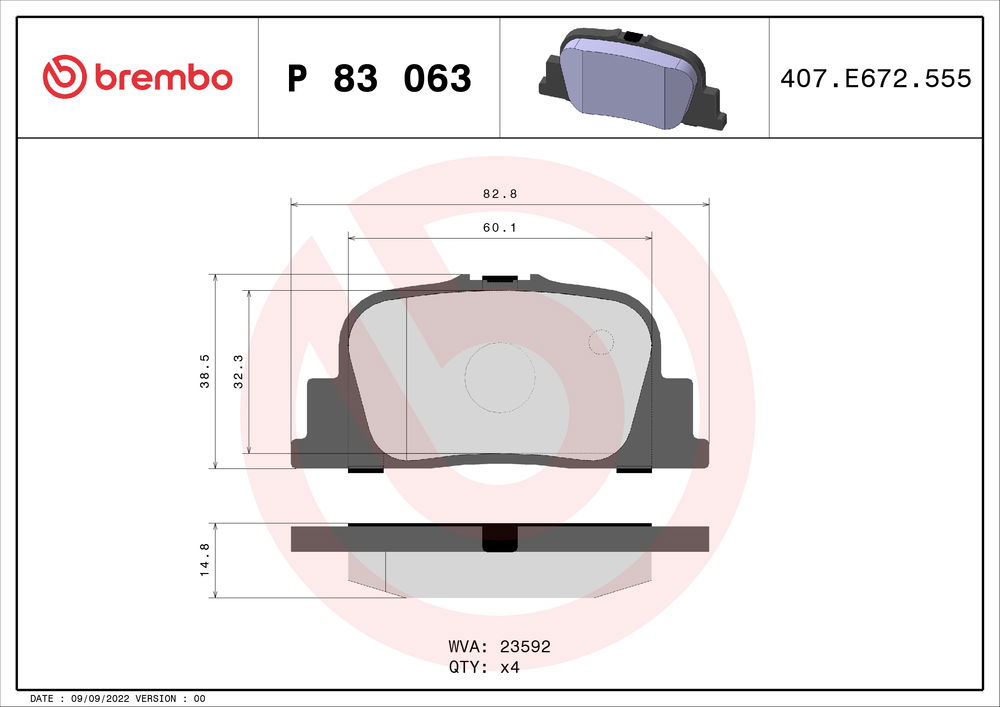 Bremsbelagsatz, Scheibenbremse Hinterachse Brembo P 83 063