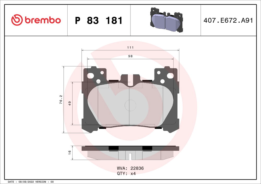 Bremsbelagsatz, Scheibenbremse Hinterachse Brembo P 83 181