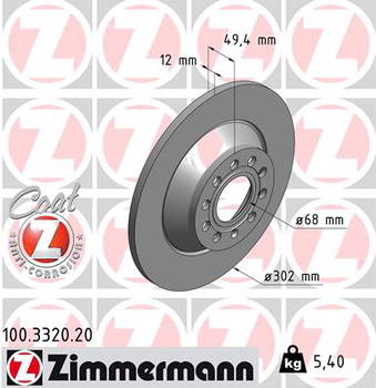 Bremsscheibe Hinterachse Zimmermann 100.3320.20