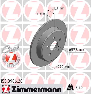 Bremsscheibe Hinterachse Zimmermann 155.3906.20