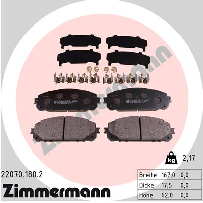 Bremsbelagsatz, Scheibenbremse Vorderachse Zimmermann 22070.180.2