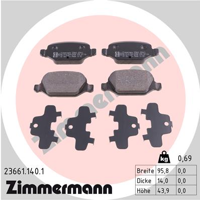 Bremsbelagsatz, Scheibenbremse Hinterachse Zimmermann 23661.140.1