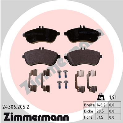 Bremsbelagsatz, Scheibenbremse Vorderachse Zimmermann 24306.205.2