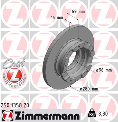 Bremsscheibe Hinterachse Zimmermann 250.1358.20