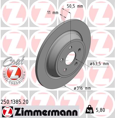 Bremsscheibe Hinterachse Zimmermann 250.1385.20