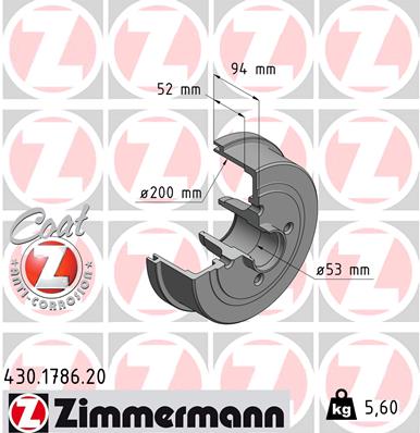 Bremstrommel Hinterachse Zimmermann 430.1786.20