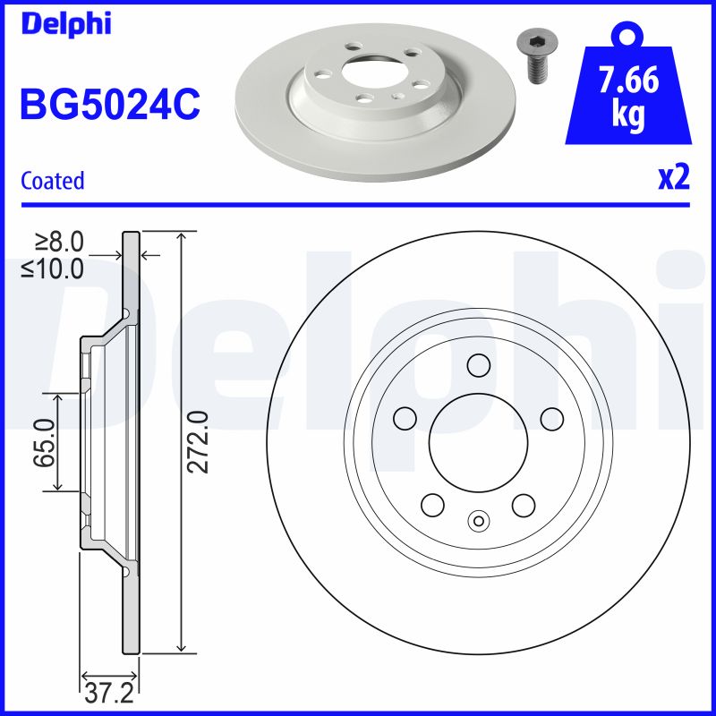 Delphi Bremsscheibe Hinterachse  BG5024C
