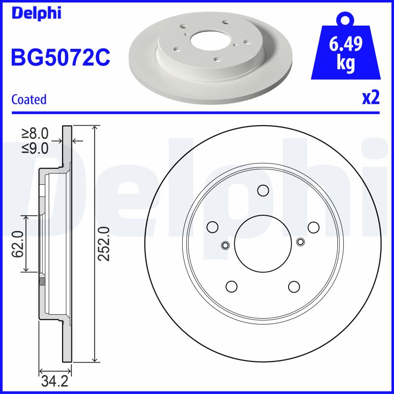 Delphi Bremsscheibe Hinterachse  BG5072C