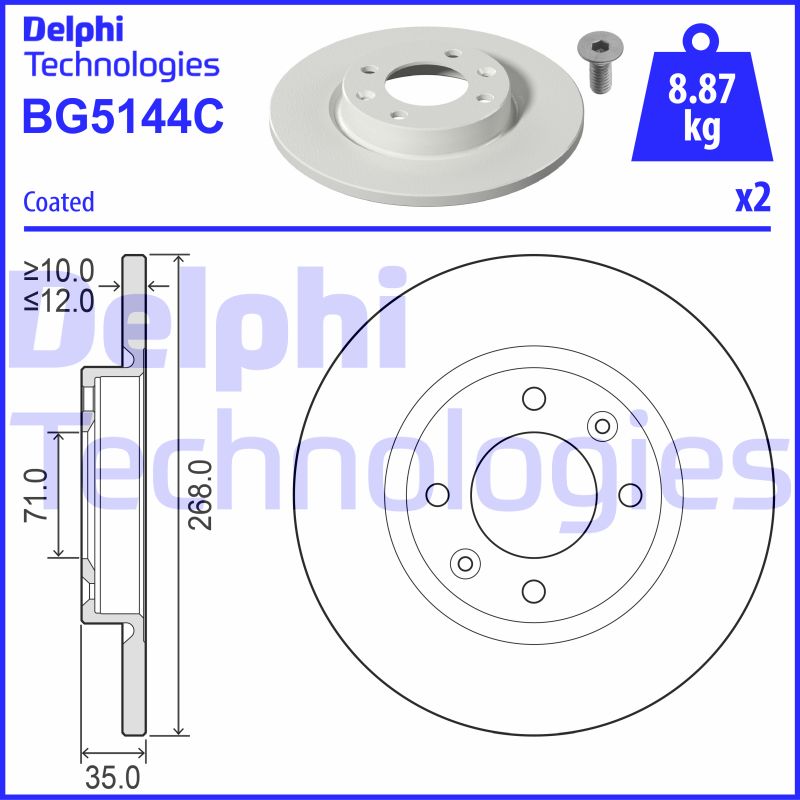 Bremsscheibe Hinterachse Delphi BG5144C