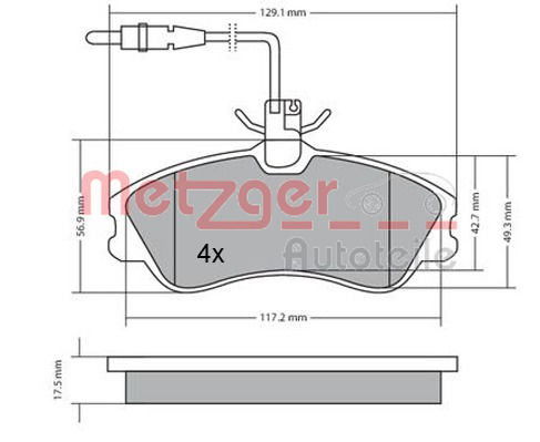 Bremsbelagsatz, Scheibenbremse Vorderachse Metzger 1170150