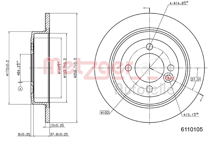 Bremsscheibe Hinterachse Metzger 6110105