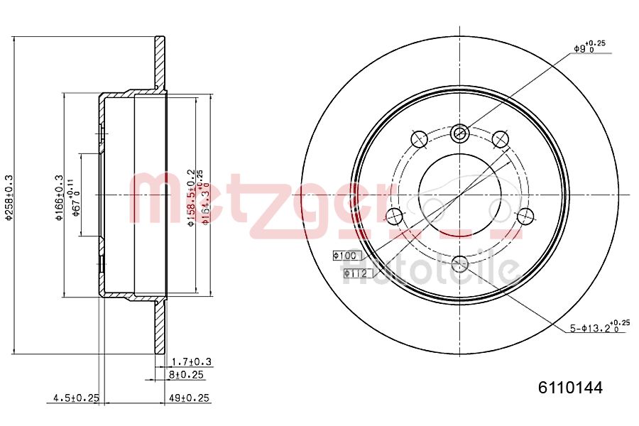 Bremsscheibe Hinterachse Metzger 6110144