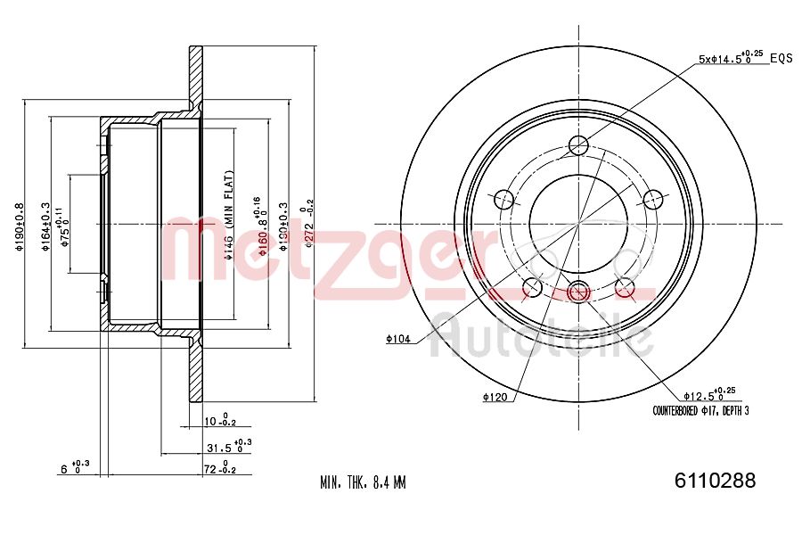 Bremsscheibe Hinterachse Metzger 6110288