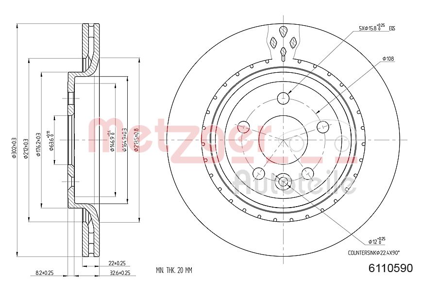 Bremsscheibe Hinterachse Metzger 6110590